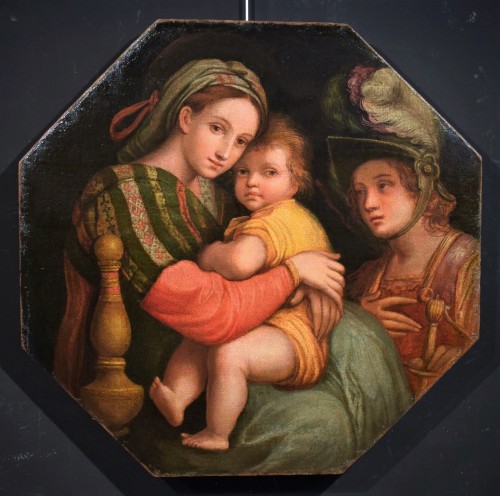 Vierge à l'Enfant et l'archange Michel - Ecole toscane fin du XVIe siècle - Tableaux et dessins Style Renaissance